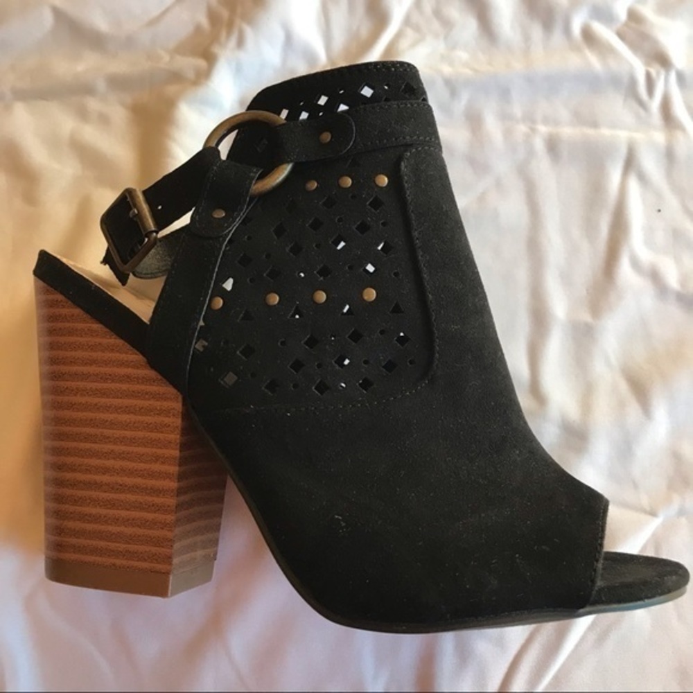 JUSTFAB Black RAELYNN WW Open Toe and Heel,  Square Heel Shoes-Size 7 NWOT - Picture 2 of 11